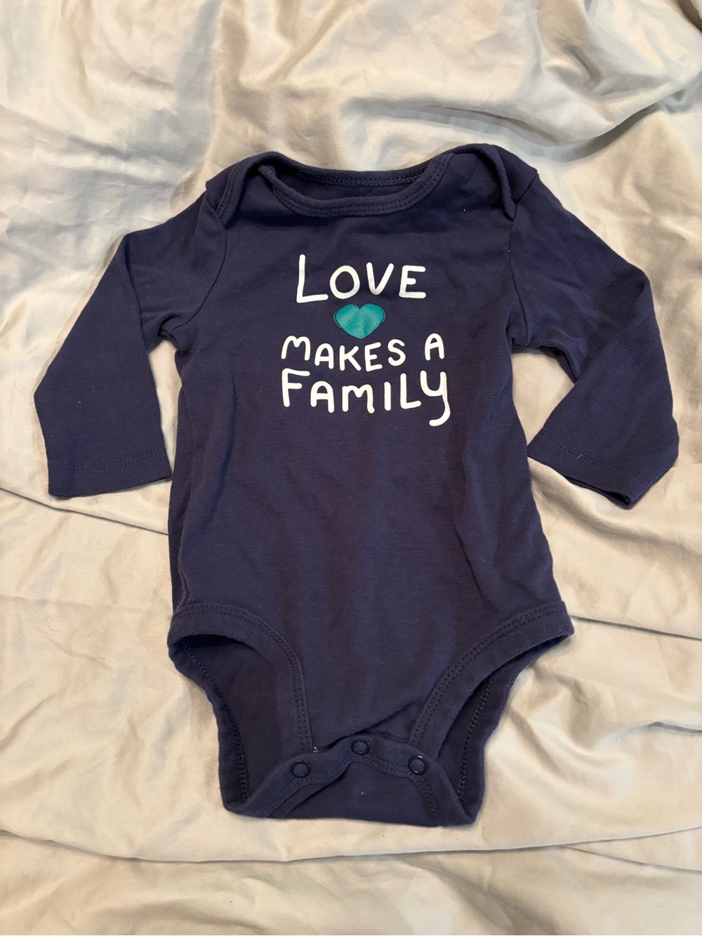 Carter's Navy “Love Makes a Family” Long-Sleeve Onesie with Teal Heart